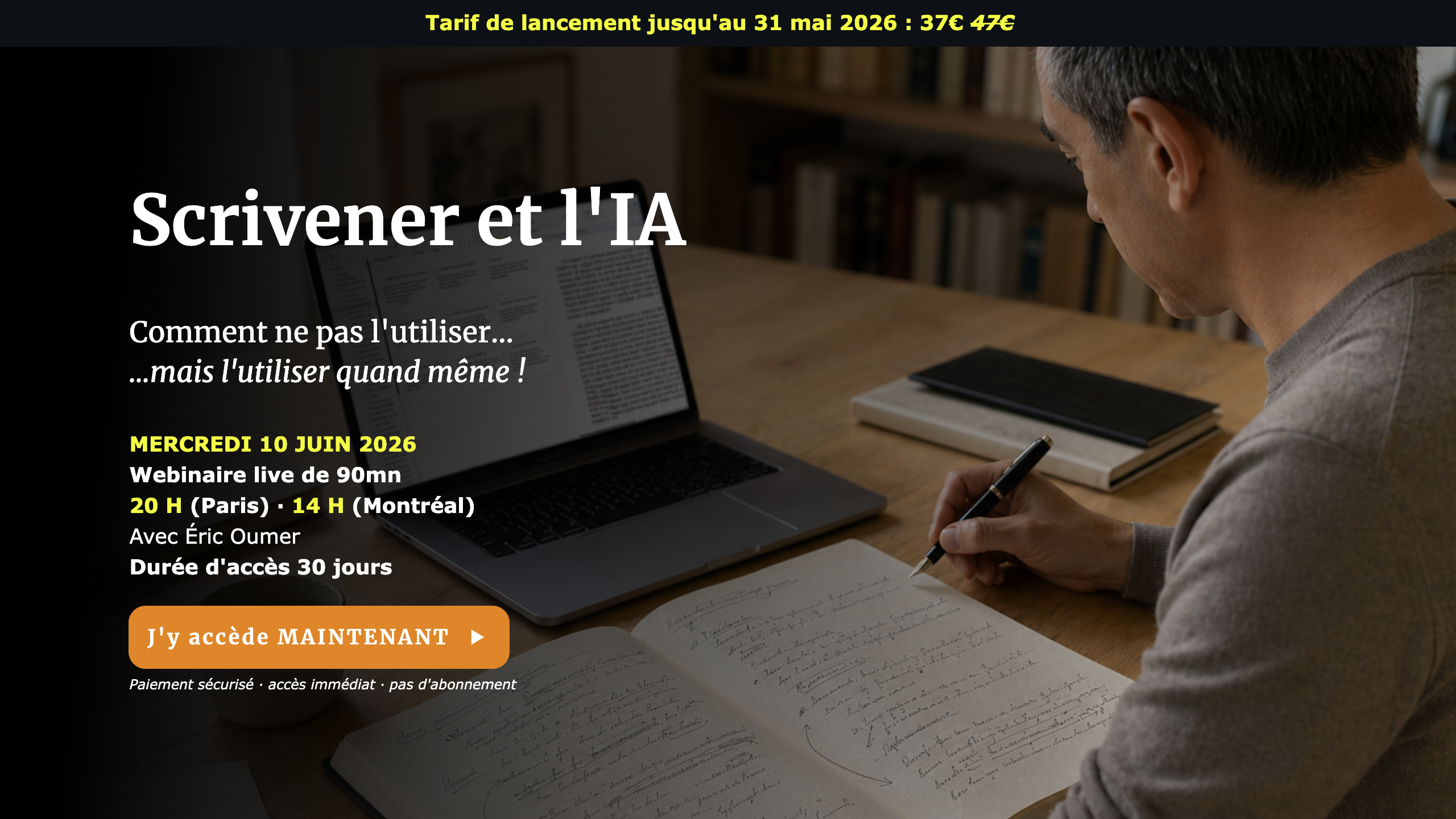 Affiche du Webinaire : Scrivener et l'iA du 10 juin 2026